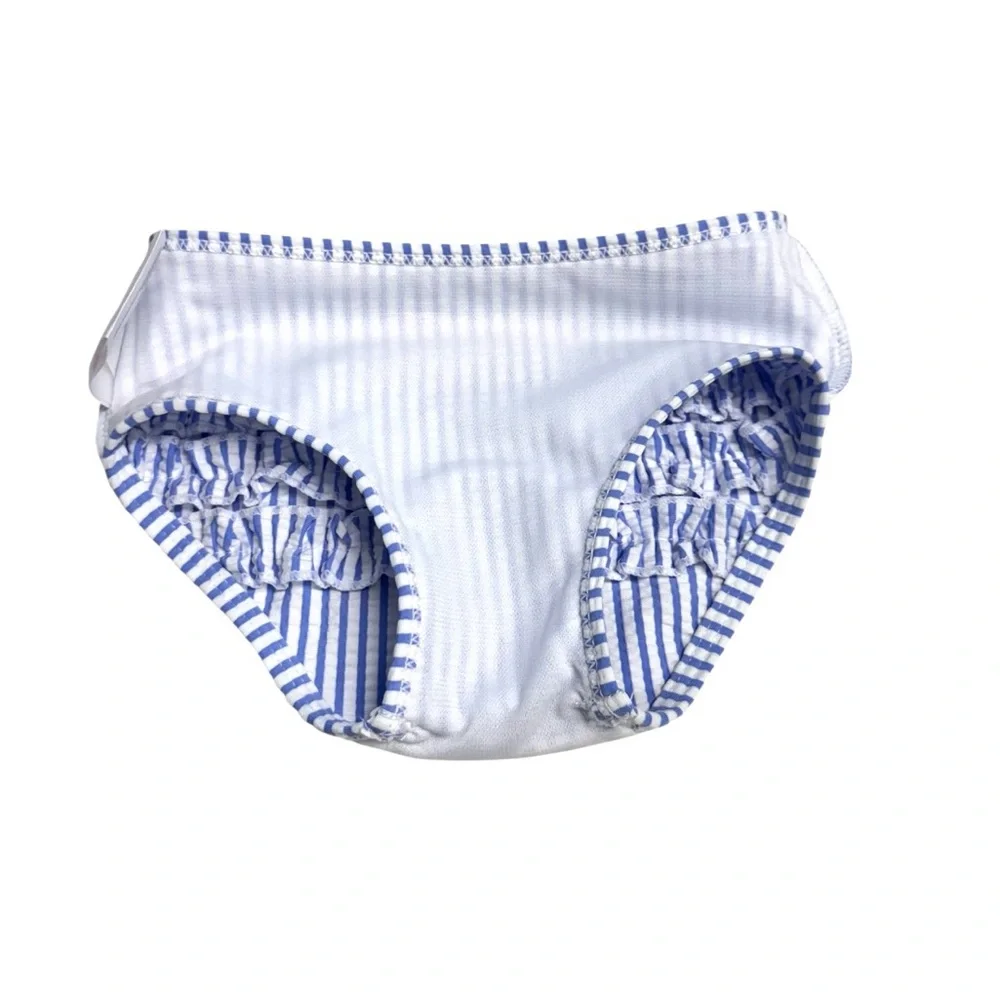 Ruffle Butts White and Blue Striped Diaper Cover/Swim Bottoms. size 12-18 mo